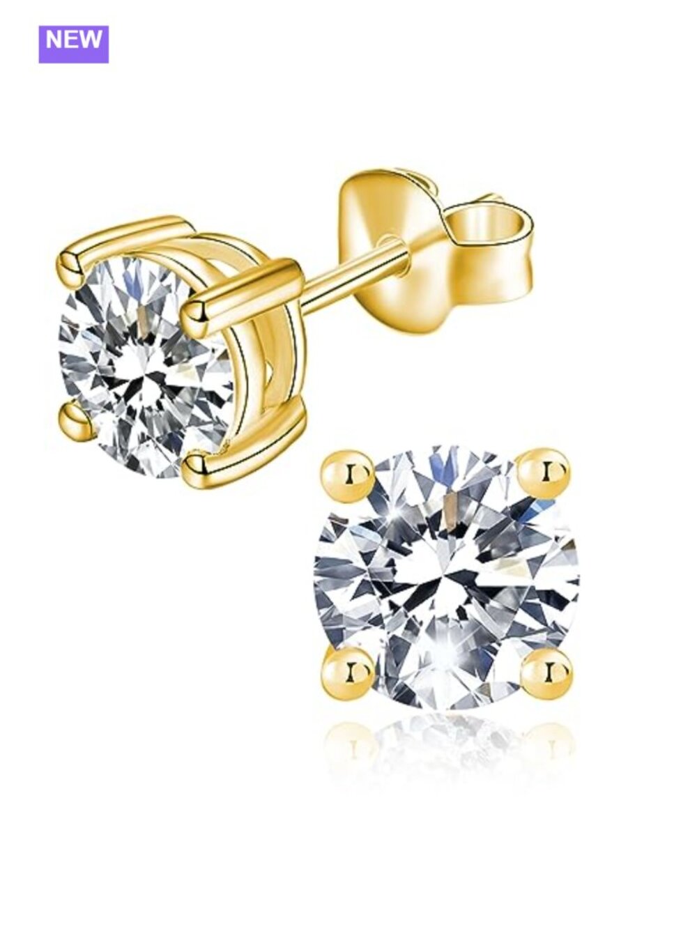 Moissanite Stud Earrings 925 Sterling Silver 18K Yellow Gold Plated 1CT D Color
